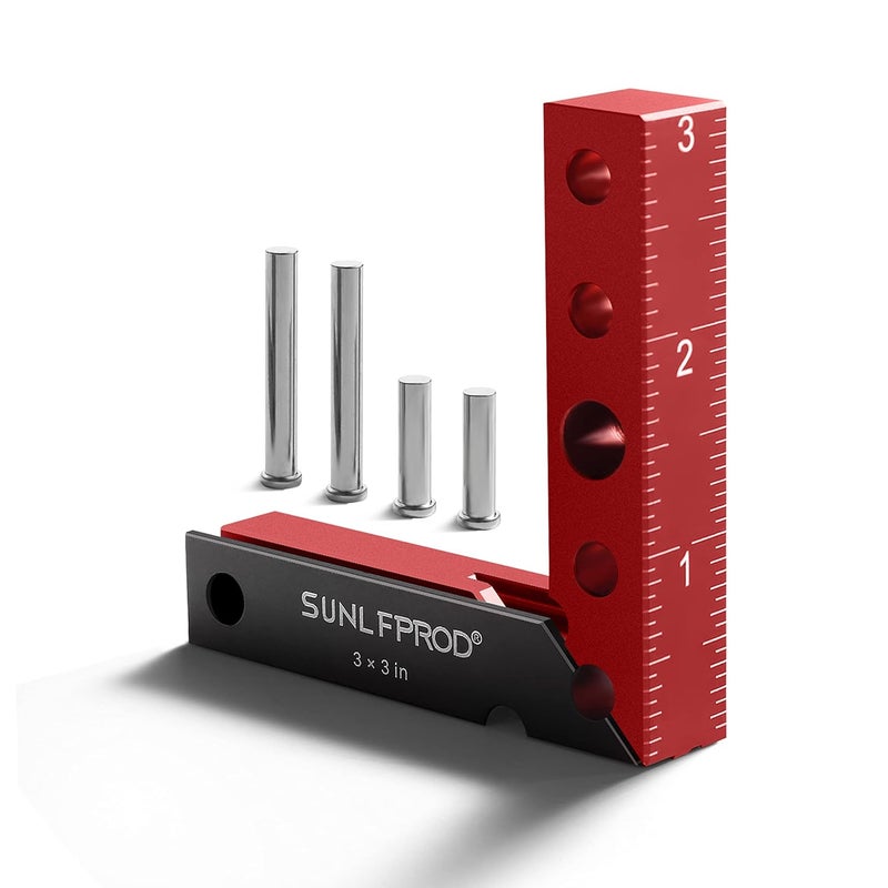 SUNLFPROD Mini Square Woodworking Center Finder 90 Degree Small Square Measuring Tool Woodworking Center Marking Tool Aluminum (Red-Gray) - Image 1